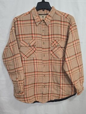 Cold Storage Mens XL Quilted Flannel Chest Pockets Orange Tan